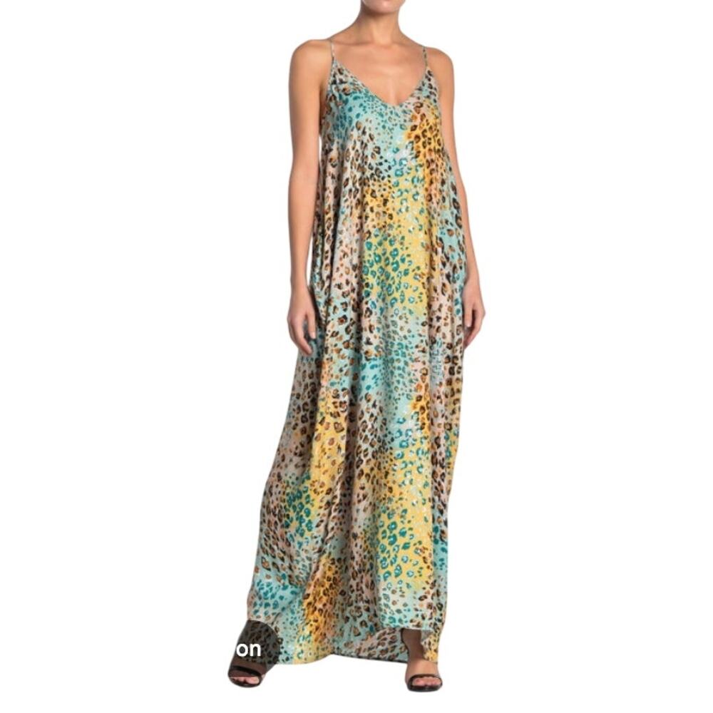 Lovestitch Pastel Leopard V-Neck Maxi Dress Bohemian Slip Dress